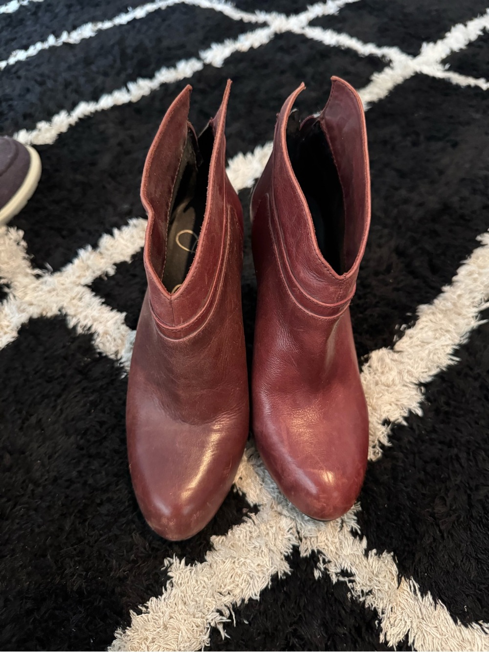 Leather Burgundy Ankle Booties with rounded Toe